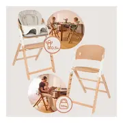 Scaun de masa multifunctional Megan, Lionelo, Din lemn de fag, 6 luni- adult, Reglabil pe inaltime, Husa impermeabila, Tavita silicon, Suport de picioare reglabil, Greutate maxima 110 Kg, Alb/Natur BYNLO-MEGAN_WHITE_NATURAL_WOOD