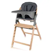 Scaun de masa multifunctional Megan, Lionelo, Din lemn de fag, 6 luni- adult, Reglabil pe inaltime, Husa impermeabila, Tavita silicon, Suport de picioare reglabil, Greutate maxima 110 Kg, Gri BYNLO-MEGAN_GREY_WOOD