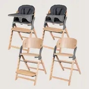 Scaun de masa multifunctional Megan, Lionelo, Din lemn de fag, 6 luni- adult, Reglabil pe inaltime, Husa impermeabila, Tavita silicon, Suport de picioare reglabil, Greutate maxima 110 Kg, Gri BYNLO-MEGAN_GREY_WOOD