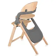 Scaun de masa multifunctional Megan, Lionelo, Din lemn de fag, 6 luni- adult, Reglabil pe inaltime, Husa impermeabila, Tavita silicon, Suport de picioare reglabil, Greutate maxima 110 Kg, Gri BYNLO-MEGAN_GREY_WOOD