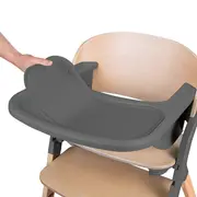 Scaun de masa multifunctional Megan, Lionelo, Din lemn de fag, 6 luni- adult, Reglabil pe inaltime, Husa impermeabila, Tavita silicon, Suport de picioare reglabil, Greutate maxima 110 Kg, Gri BYNLO-MEGAN_GREY_WOOD