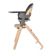 Scaun de masa multifunctional Megan, Lionelo, Din lemn de fag, 6 luni- adult, Reglabil pe inaltime, Husa impermeabila, Tavita silicon, Suport de picioare reglabil, Greutate maxima 110 Kg, Gri BYNLO-MEGAN_GREY_WOOD