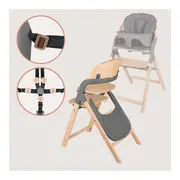 Scaun de masa multifunctional Megan, Lionelo, Din lemn de fag, 6 luni- adult, Reglabil pe inaltime, Husa impermeabila, Tavita silicon, Suport de picioare reglabil, Greutate maxima 110 Kg, Gri BYNLO-MEGAN_GREY_WOOD