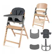 Scaun de masa multifunctional Megan, Lionelo, Din lemn de fag, 6 luni- adult, Reglabil pe inaltime, Husa impermeabila, Tavita silicon, Suport de picioare reglabil, Greutate maxima 110 Kg, Gri BYNLO-MEGAN_GREY_WOOD