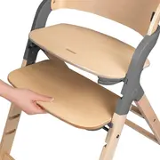 Scaun de masa multifunctional Megan, Lionelo, Din lemn de fag, 6 luni- adult, Reglabil pe inaltime, Husa impermeabila, Tavita silicon, Suport de picioare reglabil, Greutate maxima 110 Kg, Gri BYNLO-MEGAN_GREY_WOOD