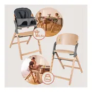 Scaun de masa multifunctional Megan, Lionelo, Din lemn de fag, 6 luni- adult, Reglabil pe inaltime, Husa impermeabila, Tavita silicon, Suport de picioare reglabil, Greutate maxima 110 Kg, Gri BYNLO-MEGAN_GREY_WOOD