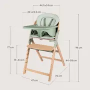 Scaun de masa multifunctional Megan, Lionelo, Din lemn de fag, 6 luni- adult, Reglabil pe inaltime, Husa impermeabila, Tavita silicon, Suport de picioare reglabil, Greutate maxima 110 Kg, Verde BYNLO-MEGAN_GREEN_WOOD