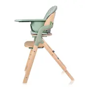 Scaun de masa multifunctional Megan, Lionelo, Din lemn de fag, 6 luni- adult, Reglabil pe inaltime, Husa impermeabila, Tavita silicon, Suport de picioare reglabil, Greutate maxima 110 Kg, Verde BYNLO-MEGAN_GREEN_WOOD