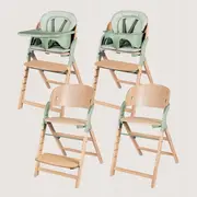 Scaun de masa multifunctional Megan, Lionelo, Din lemn de fag, 6 luni- adult, Reglabil pe inaltime, Husa impermeabila, Tavita silicon, Suport de picioare reglabil, Greutate maxima 110 Kg, Verde BYNLO-MEGAN_GREEN_WOOD
