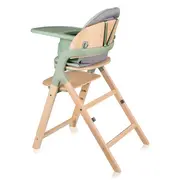 Scaun de masa multifunctional Megan, Lionelo, Din lemn de fag, 6 luni- adult, Reglabil pe inaltime, Husa impermeabila, Tavita silicon, Suport de picioare reglabil, Greutate maxima 110 Kg, Verde BYNLO-MEGAN_GREEN_WOOD
