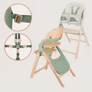 Scaun de masa multifunctional Megan, Lionelo, Din lemn de fag, 6 luni- adult, Reglabil pe inaltime, Husa impermeabila, Tavita silicon, Suport de picioare reglabil, Greutate maxima 110 Kg, Verde BYNLO-MEGAN_GREEN_WOOD