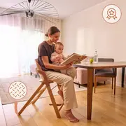 Scaun de masa multifunctional Megan, Lionelo, Din lemn de fag, 6 luni- adult, Reglabil pe inaltime, Husa impermeabila, Tavita silicon, Suport de picioare reglabil, Greutate maxima 110 Kg, Verde BYNLO-MEGAN_GREEN_WOOD