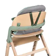 Scaun de masa multifunctional Megan, Lionelo, Din lemn de fag, 6 luni- adult, Reglabil pe inaltime, Husa impermeabila, Tavita silicon, Suport de picioare reglabil, Greutate maxima 110 Kg, Verde BYNLO-MEGAN_GREEN_WOOD