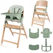 Scaun de masa multifunctional Megan, Lionelo, Din lemn de fag, 6 luni- adult, Reglabil pe inaltime, Husa impermeabila, Tavita silicon, Suport de picioare reglabil, Greutate maxima 110 Kg, Verde BYNLO-MEGAN_GREEN_WOOD
