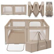 Tarc de joaca copii, Lionelo, Florence Easy Fold, 150 x 180 x 75 cm, Pliere, depliere automata, Include geanta de transport, Din plasa, Cu doua intrari laterale, 0-48 luni, Conform cu EN12227, Bej BYNLO-FLORENCE_EASY_FOLD_BEIGE_SAND