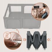 Tarc de joaca copii, Lionelo, Florence Easy Fold, 150 x 180 x 75 cm, Pliere, depliere automata, Include geanta de transport, Din plasa, Cu doua intrari laterale, 0-48 luni, Conform cu EN12227, Gri BYNLO-FLORENCE_EASY_FOLD_GREY_GRAPHITE