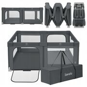 Tarc de joaca copii, Lionelo, Florence Easy Fold, 150 x 180 x 75 cm, Pliere, depliere automata, Include geanta de transport, Din plasa, Cu doua intrari laterale, 0-48 luni, Conform cu EN12227, Gri BYNLO-FLORENCE_EASY_FOLD_GREY_GRAPHITE