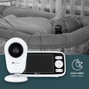 Video monitor, Petite&Mars, Nano 4.0, Ecran HD, Zoom digital 3×, Raza de actiune 300m, Suport pentru pana la 4 camere, Comunicare bidirectionala, 8 melodii, Alb BYN680055