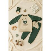 Set bluzita si pantaloni bebelus „happy little bear” - verde bbl40