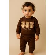 Set bluzita si pantaloni bebelusi - ursuletul vesel - maro bbl38