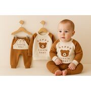 Set bluzita si pantaloni bebelus „happy little bear” - maro bbl39