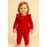 Set bebelusi 2 piese – body cu volanase + pantaloni cu fundita - rosu bbl-bbk014