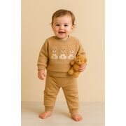 Set bluzita si pantaloni bebelusi - ursuletul vesel - brown bbl47