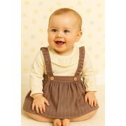 Set rochita sarafan fetite cu bluza, crem si maro bbl49