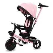 Tricicleta Pentru Copii Kidwell Axel Gri Cu Sezut Rotativ, Roti Din Spuma Eva, Suport Pentru Picioare, Control Parental, Suport Pentru Pahar, Centura De Siguranta, Greutate Admisa 25 Kg, Roz Pjbrotraxe01a0