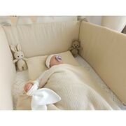 Aparatoare pentru patut, Qmini, Din muselina dubla, 180x30 cm, Cu panglici, Din material certificat Oeko Tex Standard 100, Warm Beige BYN6426972029995