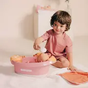 Cadita pentru papusa Smoby Baby Nurse Balneo Bath roz cu 3 accesorii HUBS7600220386