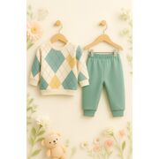 Costumas bebelusi argyle verde pastel – set 2 piese confort si stil trmd1345