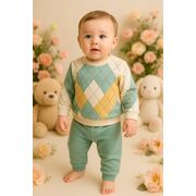 Costumas bebelusi argyle verde pastel – set 2 piese confort si stil trmd1345