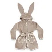 Halat de baie, Qmini, Cu urechi, S, 6 - 24 luni Moale, Cu buzunare, Cu cordon, Din tricot termo-terry din bambus, Materiale certificate Oeko Tex Standard 100, Mocha BYN6426972030045