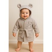 Halat de baie bebe gri cu gluga si hipopotam bbl50