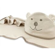 Prosop cu gluga, Qmini, Mare, Cu broderie si urechi, Dimensiune 100x100 cm, Din tricot termo-terry din bambus, Materiale certificate Oeko Tex Standard 100, Teddy Bear Beige BYN6426972030205