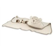 Prosop cu gluga, Qmini, Mare, Cu broderie si urechi, Dimensiune 100x100 cm, Din tricot termo-terry din bambus, Materiale certificate Oeko Tex Standard 100, Teddy Bear Beige BYN6426972030205