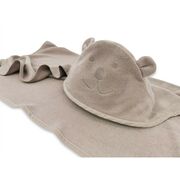 Prosop cu gluga, Qmini, Mare, Cu broderie si urechi, Dimensiune 100x100 cm, Din tricot termo-terry din bambus, Materiale certificate Oeko Tex Standard 100, Teddy Bear Mocha BYN6426972030199