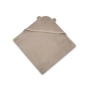Prosop cu gluga, Qmini, Mare, Cu broderie si urechi, Dimensiune 100x100 cm, Din tricot termo-terry din bambus, Materiale certificate Oeko Tex Standard 100, Teddy Bear Mocha BYN6426972030199