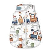 Sac de dormit, MimiNu, Pentru bebelusi, De iarna, Din bumbac certificat Oeko Tex Standard 100, Cu fermoar, 70 cm, 0 - 6 luni, 2.5 Tog, Zoo in train BYN6426972030274