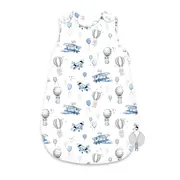 Sac de dormit, MimiNu, Pentru bebelusi, De iarna, Din bumbac certificat Oeko Tex Standard 100, Cu fermoar lateral, Cu capse pe umar, 74 cm, 0 - 6 luni, 2.5 Tog, Blue Plane BYN6426972030243