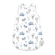Sac de dormit, MimiNu, Pentru bebelusi, De iarna, Din bumbac certificat Oeko Tex Standard 100, Cu fermoar lateral, Cu capse pe umar, 74 cm, 0 - 6 luni, 2.5 Tog, Blue Plane BYN6426972030243