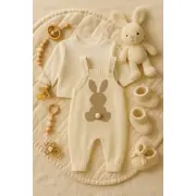 Salopeta tricotata pentru bebelusi - cute rabbit bbl7