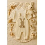 Salopeta tricotata pentru bebelusi - cute rabbit bbl7