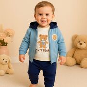 Set bebelus cute bear – bluza, hanorac, pantaloni - albastru bbl57