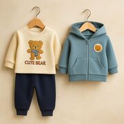 Set bebelus cute bear – bluza, hanorac, pantaloni - albastru bbl57