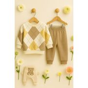 Set bebelusi argyle crem galben bej – bluza + pantaloni confortabili trmb1345