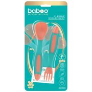 Set lingurita si furculita flexibile baboo - portocaliu verde, 6 luni+ ba10-036