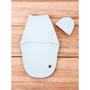 Sistem de infasare si caciulita, MimiNu, Pentru bebe, 0 - 3 luni, Leo, Din bumbac interlock certificat Oeko Tex Standard 100, Soft Blue BYN6426972030229