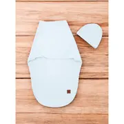 Sistem de infasare si caciulita, MimiNu, Pentru bebe, 0 - 3 luni, Leo, Din bumbac interlock certificat Oeko Tex Standard 100, Soft Blue BYN6426972030229
